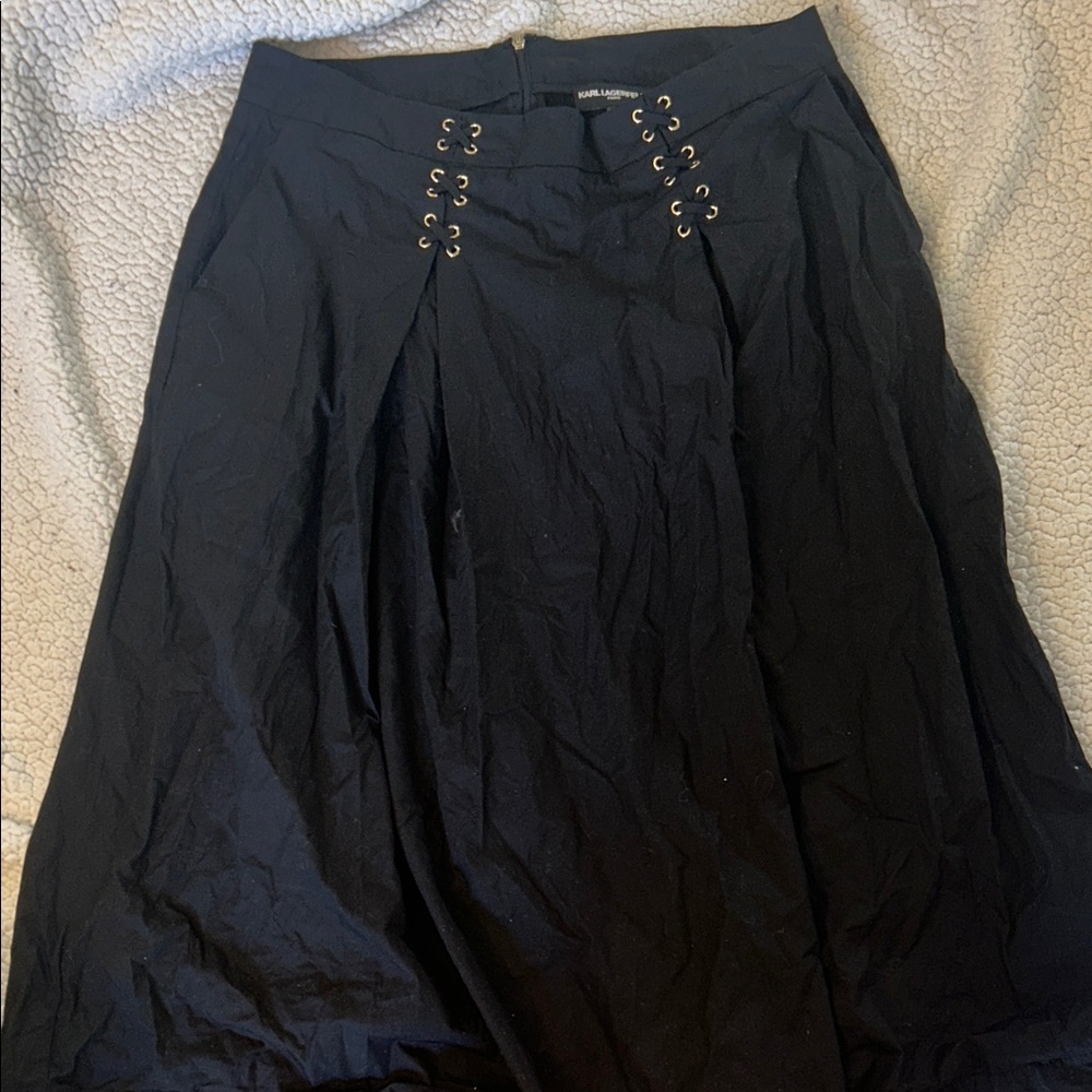 Karl Lagerfeld Black A-Line Skirt with Eyelet Detail